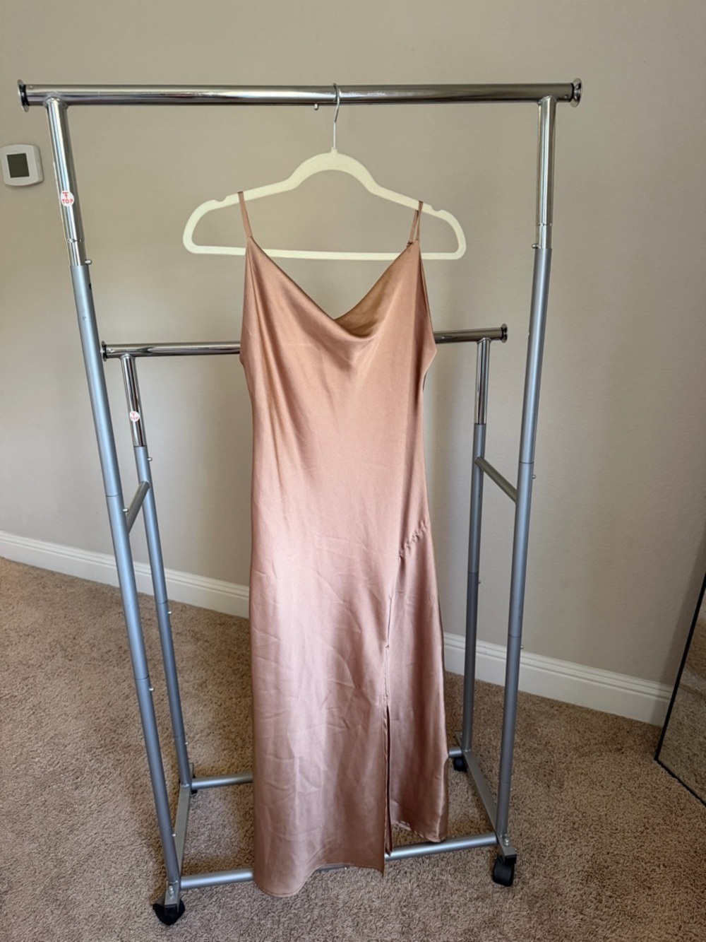 Satin Cowl Midi Dress in Blush